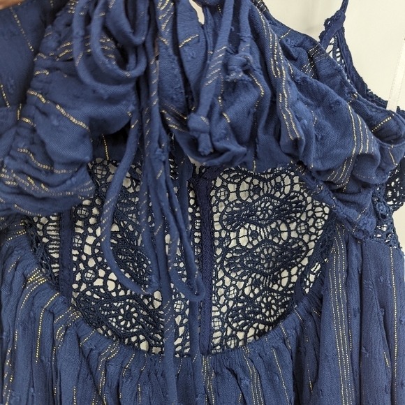 NWT LULU'S Crochet Sheer Halter Strappy Back Maxi Dress - Picture 5 of 12